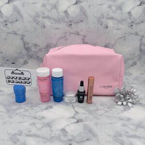 Lancome Beauty Gift Set-Light Pink Pouch,Mascara,Eye,Serum,Toner,Remover-6pc-NEW